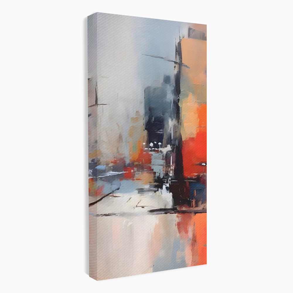 Tablou canvas cu pictura abstracta cu oras si cladiri, fara rama, pe sasiu de lemn